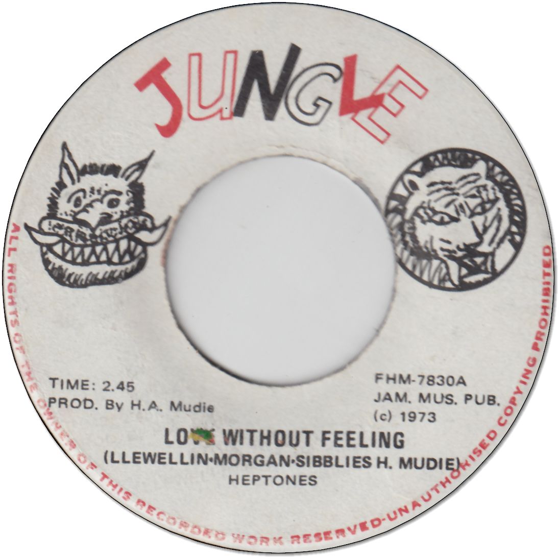 LOVE WITHOUT FEELING (VG+) / JUNGLE FEELING (VG+)